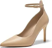 [Coutgo] Womens Stiletto High Heels Closed Pointed Toe Ankle Strap Pumps Dress Wedding Office Shoes
