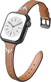 Adorve Slim Leather Band Compatible with Apple Watch Bands for Women 40mm 41mm 38mm 42mm 44mm 45mm 46mm, Top Grain Genuine Soft Leather Band with Charms for iWatch Bands Series SE 10 9 8 7 6 5 4 3 2 1