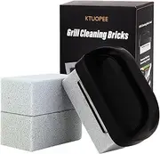 KTUOPEE Griddle Cleaning Brick Block Heavy Duty Grill Cleaning Stone Bricks, Pumice Flat Top Cleaning Stone Removing Stains Greases Residue - 3 Pack with 1 Handle