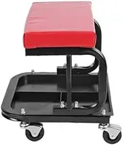 Rolling Creeper Seat, Auto Workshop Mechanic Stool with 4X Swivel Wheels & Divided Tool Tray for Garage Car Repa Red 36x35x35cm