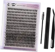 ASAKKURA 1 Sets Cluster Lash Extensions Kit with Lash Clusters Eyelash Extension Tools Bond and Seal DIY Application Tools Black Eyelash Tweezers for Home Use
