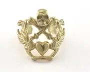 Skull Heart Adjustable Ring Raw Brass (19mm 9US inner size) 3346