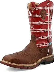 [Twisted X] Men's 12" Western Work Boot Steel Toe, Distressed Saddle & Ruby, 14