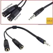 3.5mm AUX Audio Mic Splitter 1 Male to 2 Female Gold Plated Headphone Cable