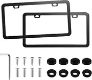 LivTee Black Aluminum License Plate Frames, 2 PCS Car Licence Plate Covers Slim Design with Black Bolts Washer Caps for US Vehicles