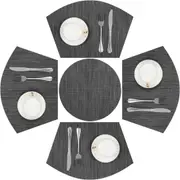 Round Table Placemats Set Wedge Shaped Place Mat with Centerpiece Round Mat Heat Resistant Table Mats Washable, Black Grey