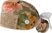 [YTYVAGT] 2-Pc,Gourd-Shaped Working Cap,Fisherman Hat with Buttons and Cotton Sweatband,Eiffel Tower Flowers Vintage