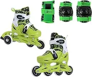 Dino Children's Set 2-in-1 Inline Skates/Triskates Adjustable | ABEC-5 Roller Skates | Inline Skates Convertible to Roller Skates | Green/Black | Sizes: 26-29, 30-33