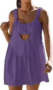 [BUNIQ] Tennis Dress Set, Womens Tennis Dress with Built in Shorts and Bra, Fashionable Breathable Sports Outfits