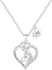 [LINY] Cute Horse Necklace for Girls Initial Letter Horse Heart Pendant Necklace Valentines Day Gifts for Little Girls Horse Gift