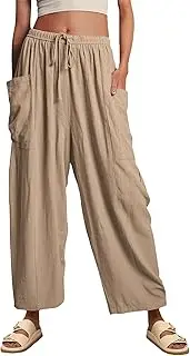 [Generic] Womens Linen Wide Leg Pants Casual Loose Drawstring Summer Beach Travel Vacation Palazzo Harem Pants