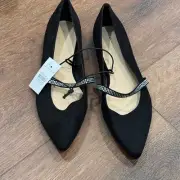 Ann Taylor Flats Womens 7.5 Rhinestone Embellished Pointed Toe Black Dress Shoes
