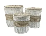 Set 3 Hampton Willow Round Laundry Basket 52x55cm