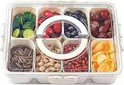 KAPASKI Divided Serving Tray with Lid and Handle, Portable Snackle Box Charcuterie Container for Party, Veggies, Snack, Fruit, Nuts, Candy, Cracker, Chip, Entertaining, Picnic