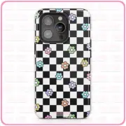 Checkered Flowers (Black) iPhone Case Tough Pro 13 Max 16 15 14 MagSafe