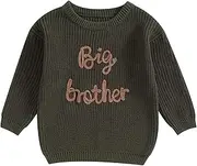 [MAHUAOYIXI] Baby Boys Knitted Jumper Big/Lil Brother Embroidery Pullover Brother Matching Pullover Top Outfit Oversized Knitted Jumper for Baby Boys Long Sleeve Knitwear Top