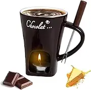 MEETOZ Porcelain Chocolate Fondue Mug with Forks, Chocolate Fondue Cup, Ceramic Butter Warmer Set,Chocolate Melting Mug for Date Night Birthday Wedding Gifts (Brown)