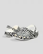 [Crocs] Crocs Women's Classic Warped Checker Clogs Shoes in White/Black Size M10 M10 White/Black