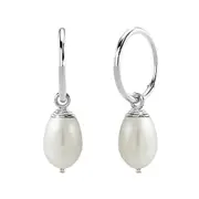 Solid 925 Sterling Silver Raindrop Pearl Hoop Earrings