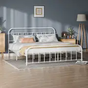 ALFORDSON Metal Bed Frame King Size Base Platform White
