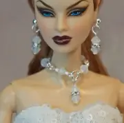 Frosted Crystal Bi-cone Necklace Earring Jewelry Set for 12" Fashion dolls