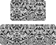 Silver Geometric Figure Print Kitchen Floor Mat 2 Sets Non-Slip Rugs for Kitchen Laundry Office and Home Decor