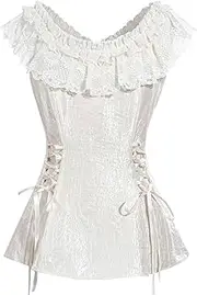 [CR ROLECOS] White Victorian Blouse for Women Ruffle Lace Renaissance Shirt 2025 Vintage Sleeveless Summer Top