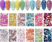 NAISKA 800Pcs Nail Art Rhinestones Set Colorful Flatback Rhinestones Glass Diamantes Gems for Nails Design Sparkly Diamond Beads Gems for DIY Crafts Clothes Tumblers Face Makeup Manicure