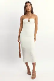 White Bodycon Dress Boob Tube Textured Midi - Size 16XL, Women's Bodycon Dress