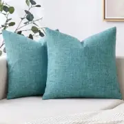Pack of 2 Faux Linen Throw Pillow Covers Square Rustic 18 x 18-Inch Light Blue