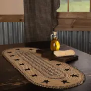 Table Runner Kettle Grove Jute Primitive 13x36 Oval Stars Kitchen VHC Brands