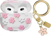 AIIEKZ Compatible with AirPods 3 Case Cover 2021, Soft TPU Case with Cute Flower Pattern for AirPods 3rd Generation Case with Flower Keychain and Cleaning Kit for Girls Women (Pink)