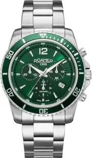 Roamer 862837 41 75 20 Nautic Chrono 100 green silver Steel Men's Watch NEW