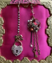 Betsey Johnson Fabulous Fuchsia Pink Lucite Jewel Heart Lock Mismatch Earrings