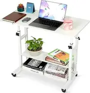CULOTOL Adjustable Height Standing Large Desk, Portable Laptop Computer Workstation, Office Furniture for Small Spaces, Sofa Bedside Table, Learn Play Game Station, Wheels Movable Storage (White)