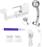 QWALIT Titanium Belly Button Piercing Kit Silver Floating Belly Button Piercing Kits Self Belly Piercings Gun at Home Surgical Steel Implant Grade Titanium Belly Rings Hypoallergenic Navel Ring, Metal