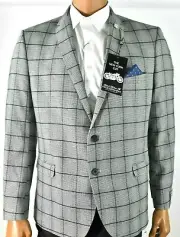 Nick Graham Mens 2 PC Suit New Gray Plaid Coat Jacket Pants 44R 37W Modern Fit
