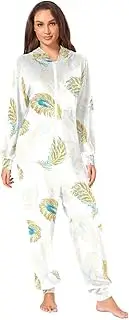 [AIXIWAWA] (Golden Peacock Feathers Adult Onesie Pajamas, One Piece Pajama Jumpsuits for Men Women Zip Front Unisex