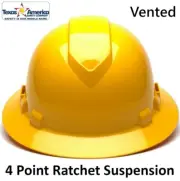Pyramex Ridgeline Vented Full Brim Hard Hat with 4 pt suspension - Yellow