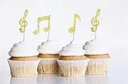 12 x Gold Music Note Cupcake Toppers | Musical theme party | Musician Birthday Cupcake Topper