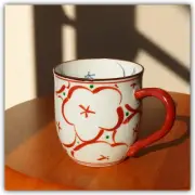 Kiyomizu-yaki (Kyoto ware) red flower design mug cup by Takeuchi To From Japan