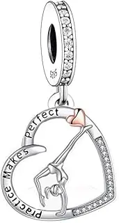 [Mon & Sons] Practice Makes Perfect I Love You Heart Dancer Gymnastic Gymnadst Ballet Charm Bead Pendant 925 Sterling Silver Dangle Compatible With Pandora Charm Bracelet, Metal
