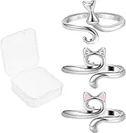 Dimeho 3 Pack Adjustable Knitting Rings Crochet Yarn Guide Holder Cute Cat Finger Loop Wide Open Weaving Hook Braided Thimble Knit Accessories for DIY Craft Sweater Scarf Handicrafts