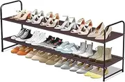 [MISSLO] 2 Tier Shoe Rack for Inside Wardrobe Long Fabric Shoe Racks Storage Metal Shoe Stand Shelf Holds 18 Pairs Slim Shoe Organiser for Bedroom, Hallway, Entryway, Brown, AD-035-2P-UKS