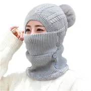 Nevenka Womens Winter Beanie Hats with Pom Cold Weather Ski Face Mask Hat Set-Grey