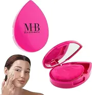 2pc Dual-Sided Beauty Puff with Carrying Case & Matching Mirror for Flawless Application | Professional Beauty Blenders For Flawless Makeup Application, Pink Makeup Sponge w/Holder