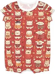 [FRODOTGV] Retro Cute Alpaca Red Toddler Girl Summer Romper Ruffled Sleeve New-Born Jumpsuit Cotton Bodysuit Outfits for Baby Girls 9M, Retro Cute Alpaca Red