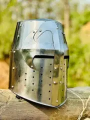 Medieval Templar Helmet Knight Crusader Helmet Silver Finish Halloween Larp Gift