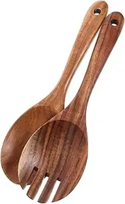 [MOLUCKFU] 1 Set Salad Stirring Spoon Salad Bowl Server Salad Dressing Cutlery Salad Spoons for Serving Dessert Salad Spoon Mixing Spoon Salad Fork and Spoon Salad Utensils Light Brown Wood