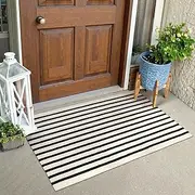 Collive Black and White Striped Door Mat 24"x35", Cotton Hand Woven Welcome Entryway Rug,Washable Small Porch Decor, Welcome Door Mat for Indoor Outdoor Kitchen Farmhouse Entrance